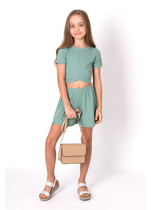 Зеленый летний костюм топ и шорты в рубчик Mevis