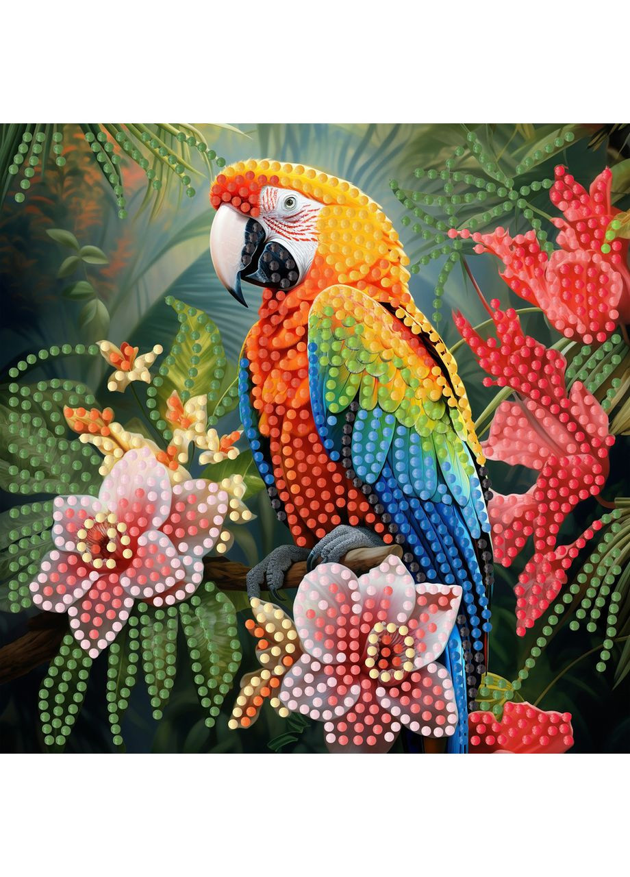 Алмазная мозаика ПРЕМИУМ Попугай в джунглях на бумажной основе размером см (ZAV1818-5) Strateg (362429887)
