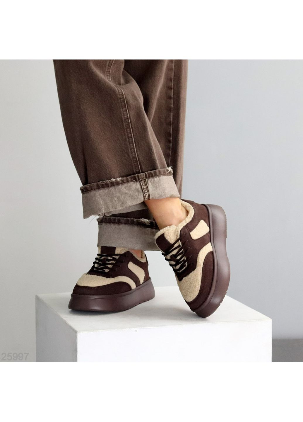 Зимние кроссовки No Brand коричневые зима (370509583)