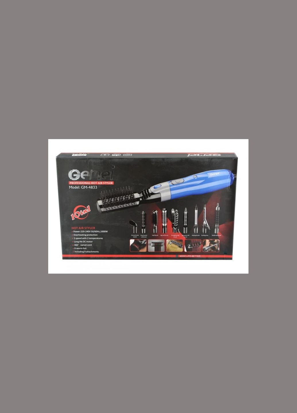 Багатофункціональна фен-щітка GM-4833 10 в 1 1000 W Black Gemei (323447766)