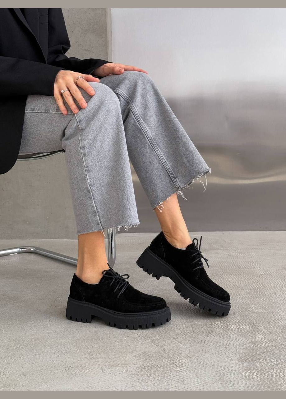 No Brand Туфлі на шнурівці чорний з натуральна замша, — (321974173)