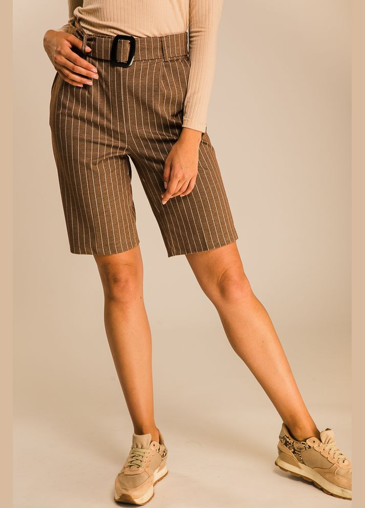 Женские шорты-бермуды в офисном стиле коричневые в полоску Arjen (289842079)