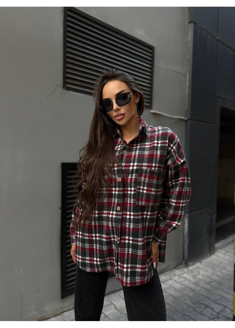 Бордовая повседневный, кэжуал рубашка в клетку No Brand с длинным рукавом