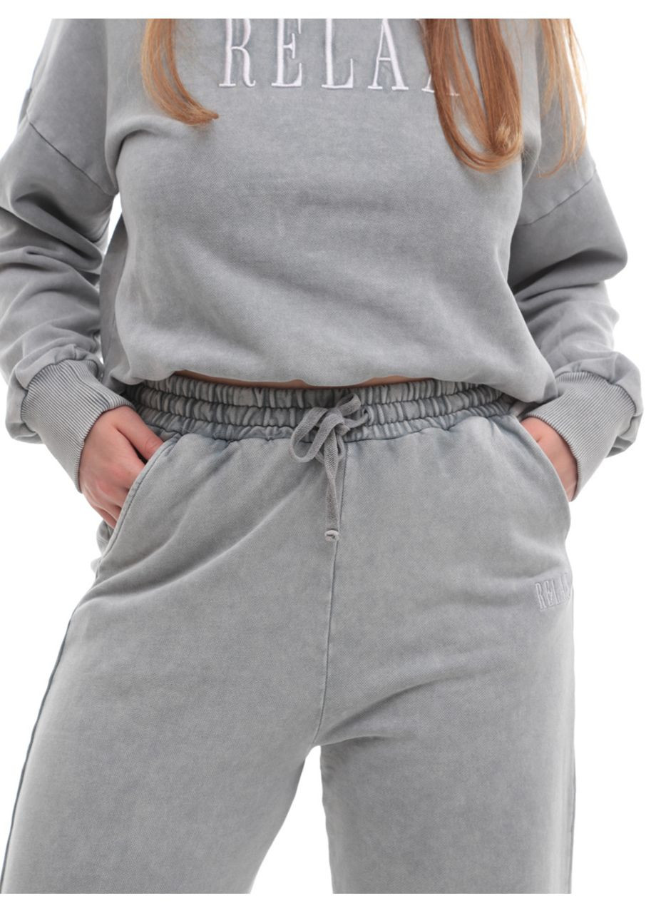 Костюм спортивный женский серый с вареньем брюки со свитшотом MDG Пряма (302879201)