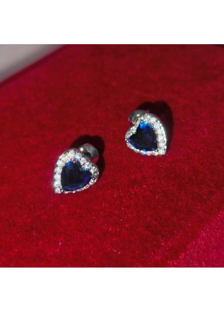 Сережки з сердечками пандора, сережки сині сердечки, сережки сердечко, сережки синє серце пандора, сережки з камінцями Fashion Jewelry (370382287)