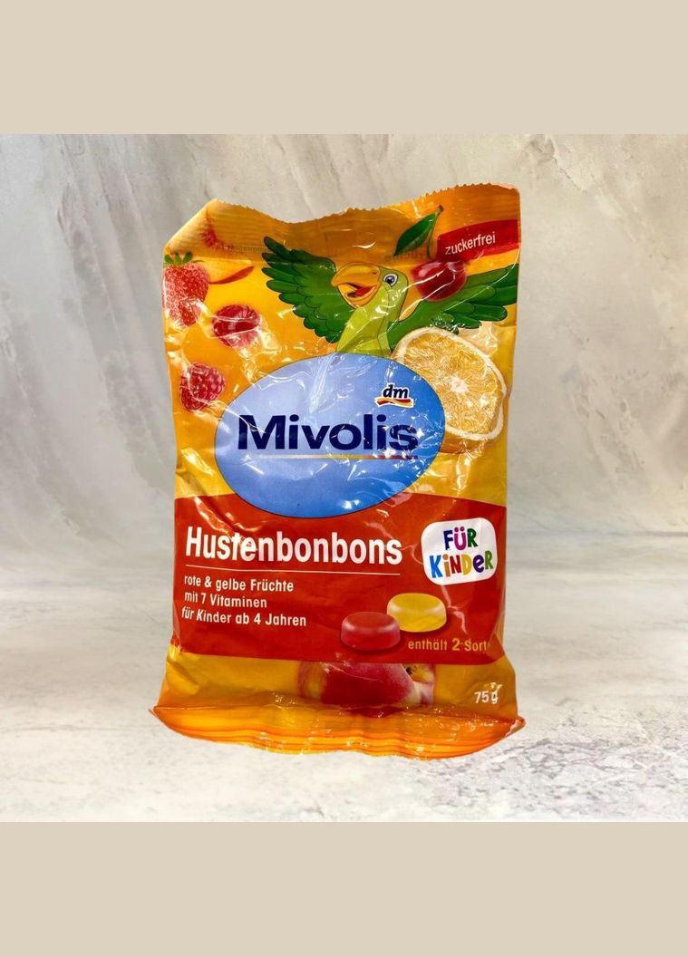 Фруктові льодяники без цукру для дітей Mivolis Hustenbonbons für Kinder, 75 г (27шт) No Brand (323168872)