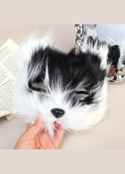 Хутряна пухнаста маска кішки/лисиці (Чорно-Біла) No Brand Аніме Косплей (332794762)