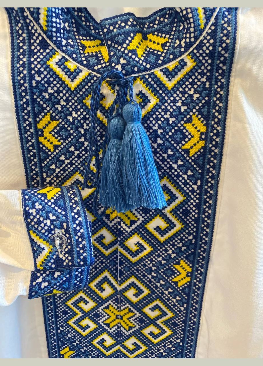 Блакитна чоловіча вишиванка в темно-синьому кольорі Lelyk візерунок геометричний бязь (303278353)