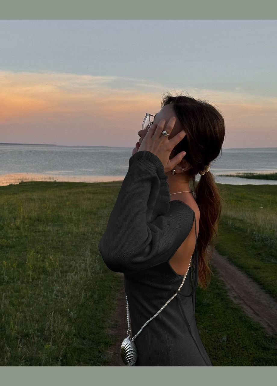 Чорна повсякденний сукня міні з відкритою спиною з відкритою спиною No Brand однотонна