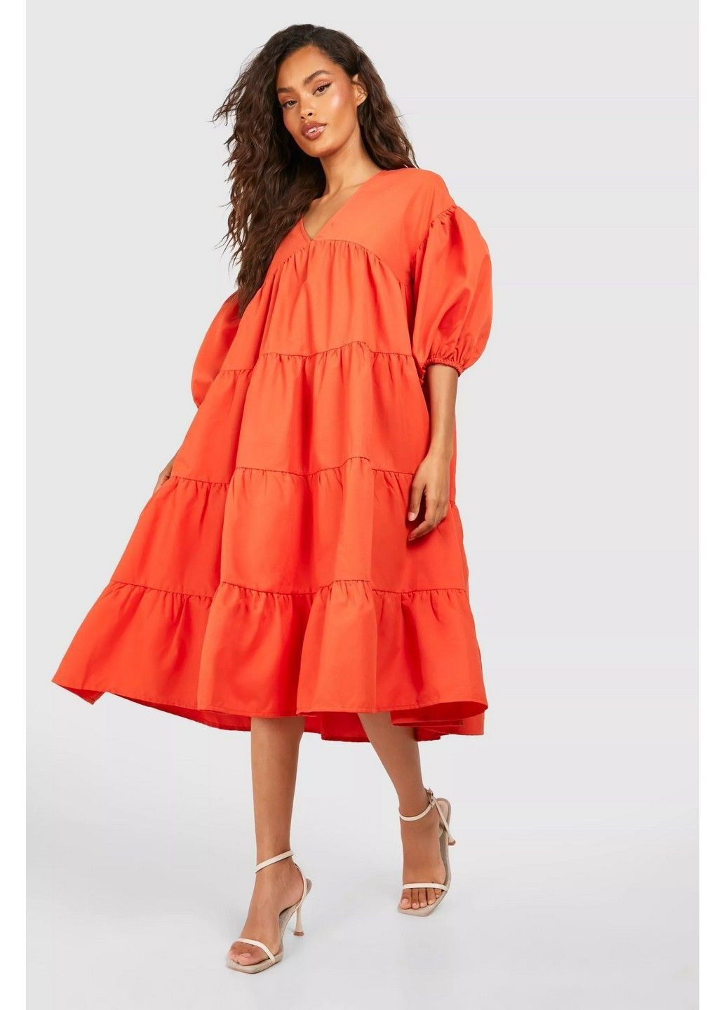 Оранжевое кэжуал платье Boohoo однотонное