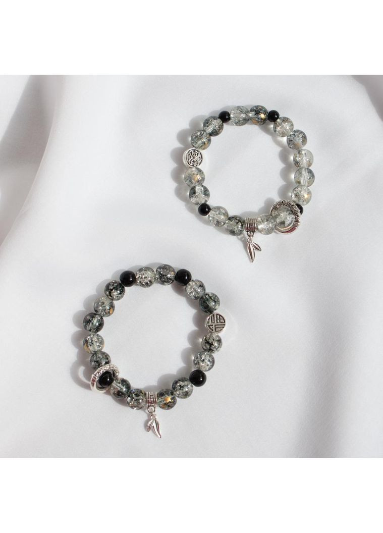 Асимметричный браслет со стеклянными бусинами серый с металлическими листьями альт японский панк унисекс без застежки харадзюку No Brand (369667989)