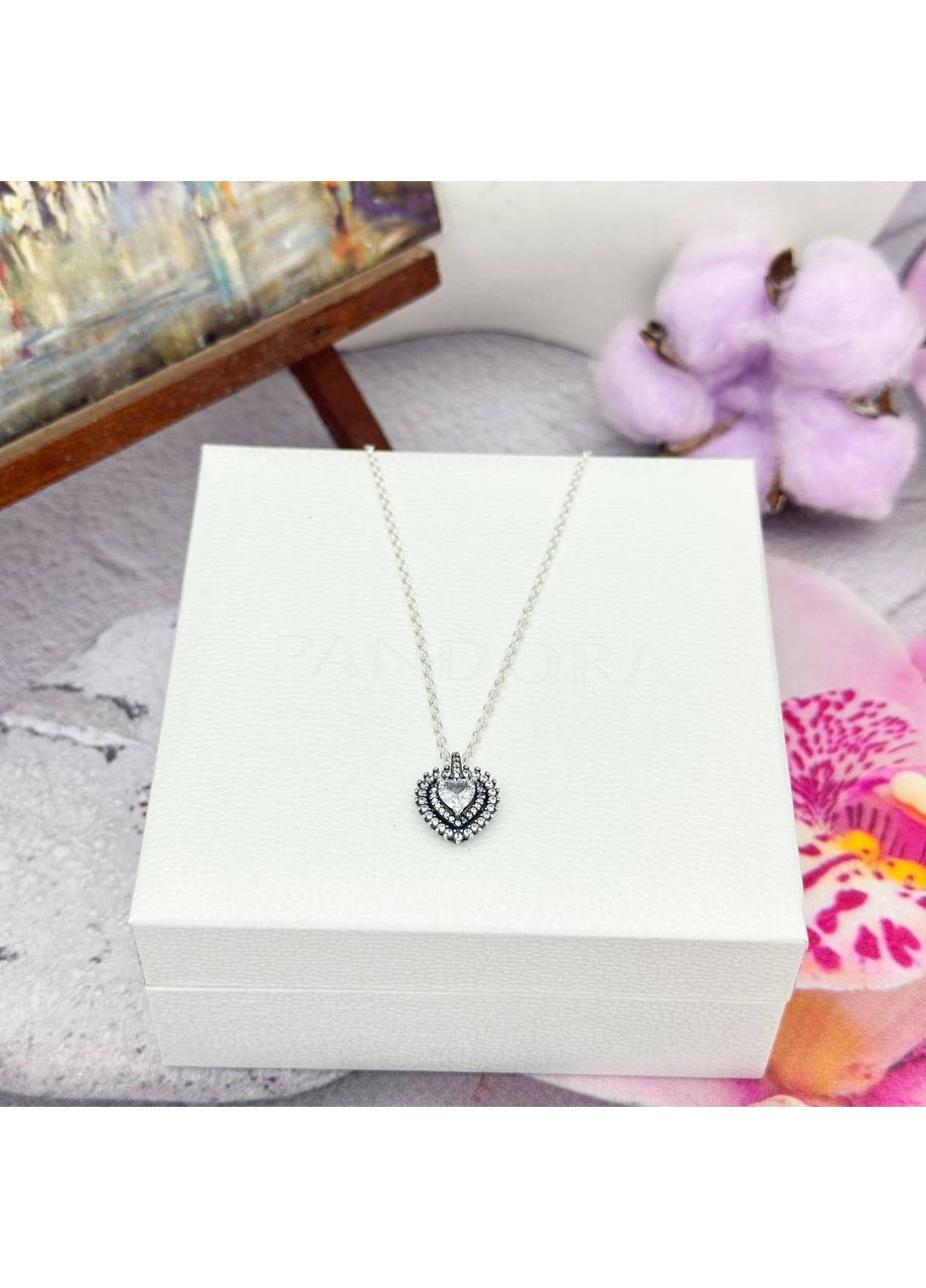 Серебряное Ожерелье Пандора колье "Сияющее сердце с ореолом" 393099C01 Kabluchka (355345287)