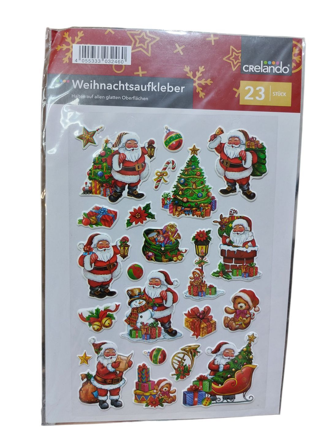 Новорічні наклейки Дід Мороз 21 на 14 см різнобарвний Crelando Наклейка (362174805)