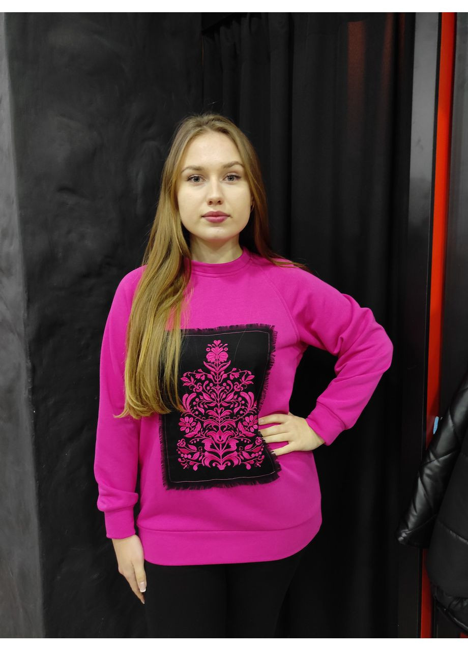 Женская толстовка свитшот трехнитка с нашивкой L малиновая No Brand (354331909)