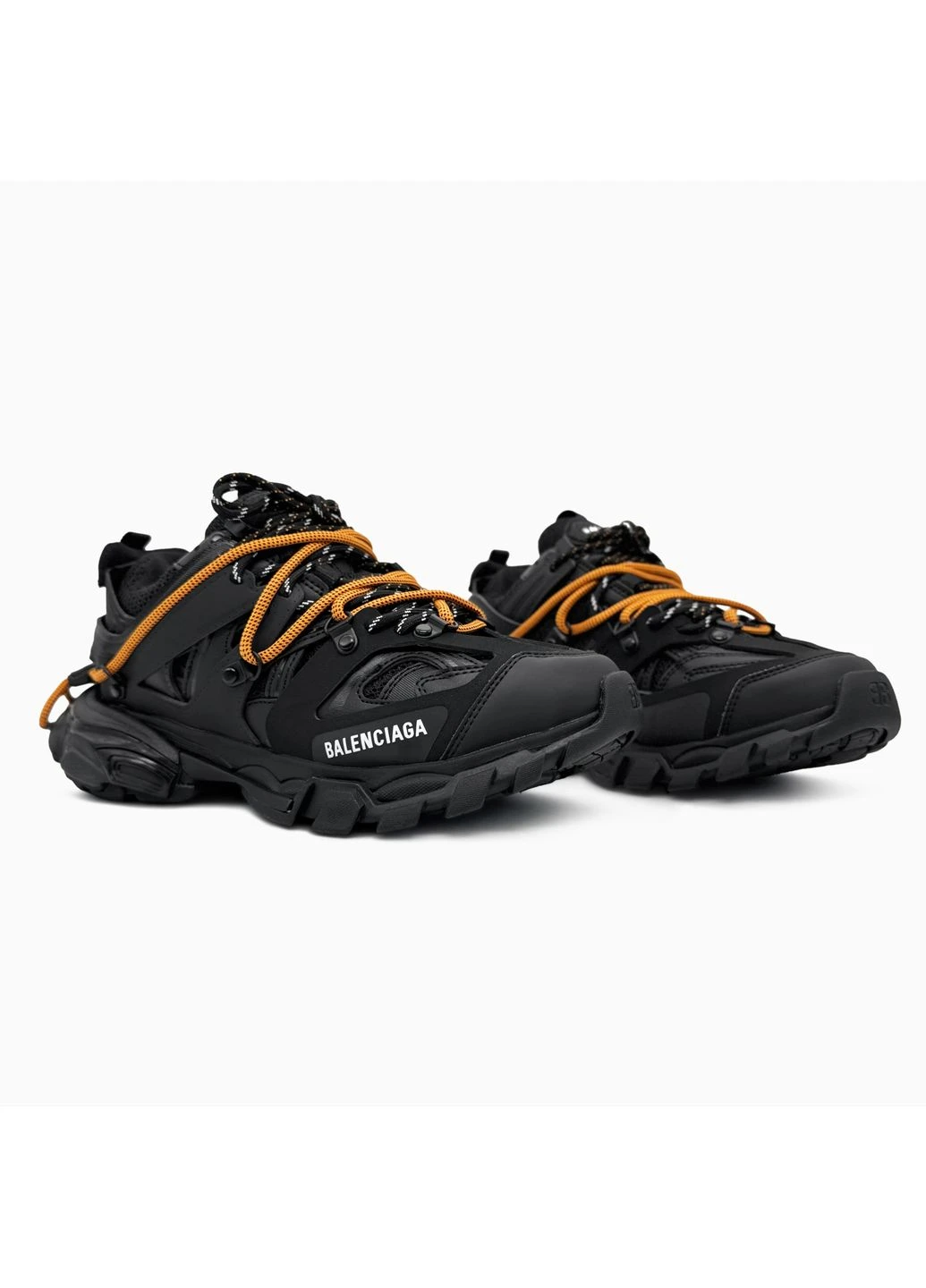 Черные демисезонные кроссовки мужские balenciaga track trail laces black/orange баленсиага трек черные No Brand