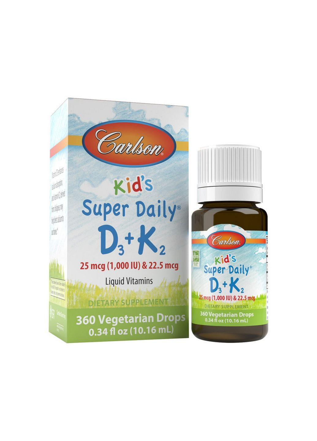 Витамины и минералы Kid's Super Daily D3+K2, 10.16 мл Carlson Labs (293419895)