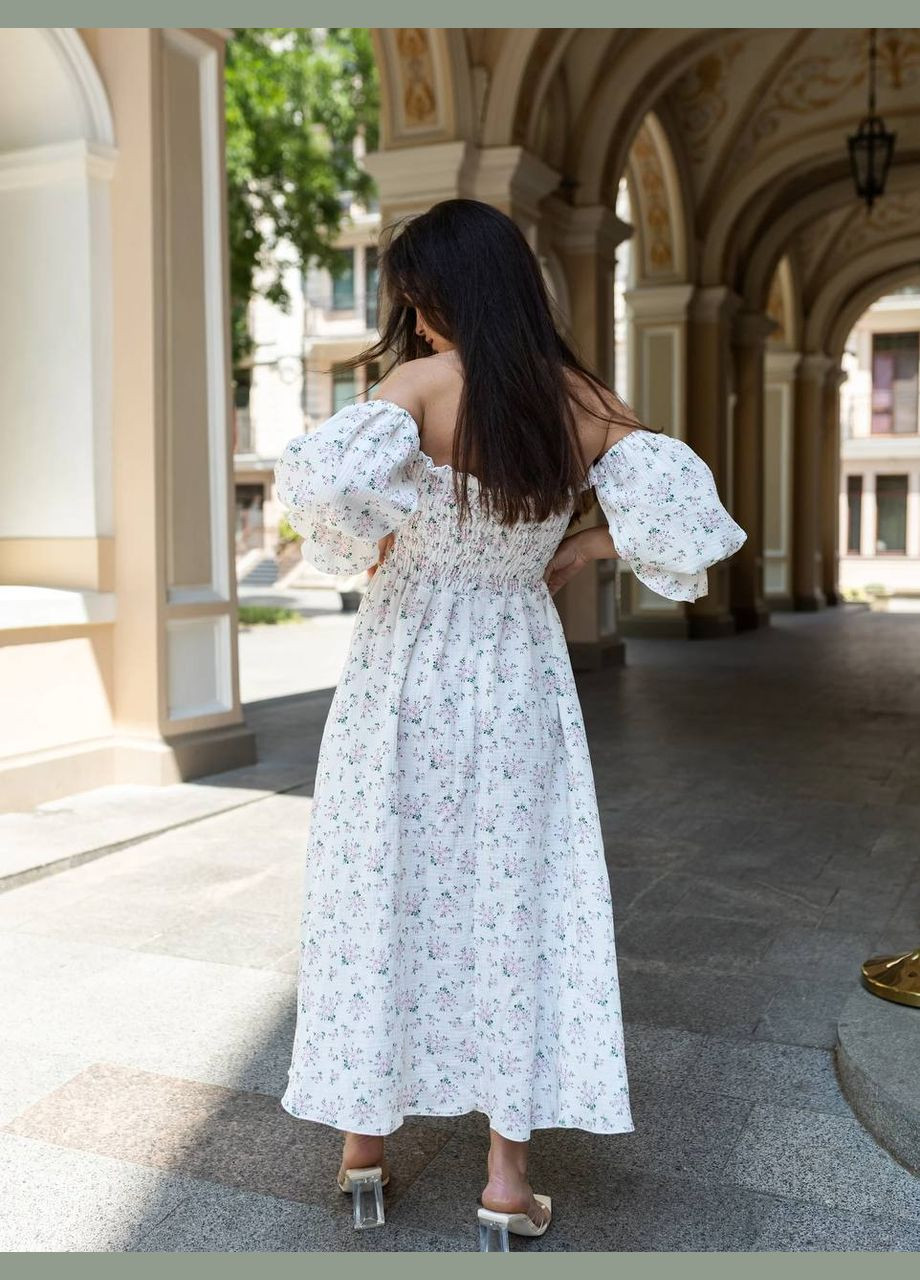 Белое праздничный, повседневный женское муслиновое платье Avanti с цветочным принтом