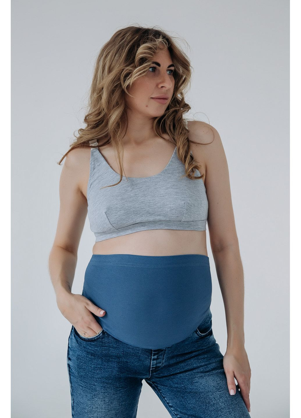 Джинсы boyfriend для беременных с высоким трикотажным животиком синие Мамин Дім - (354424827)