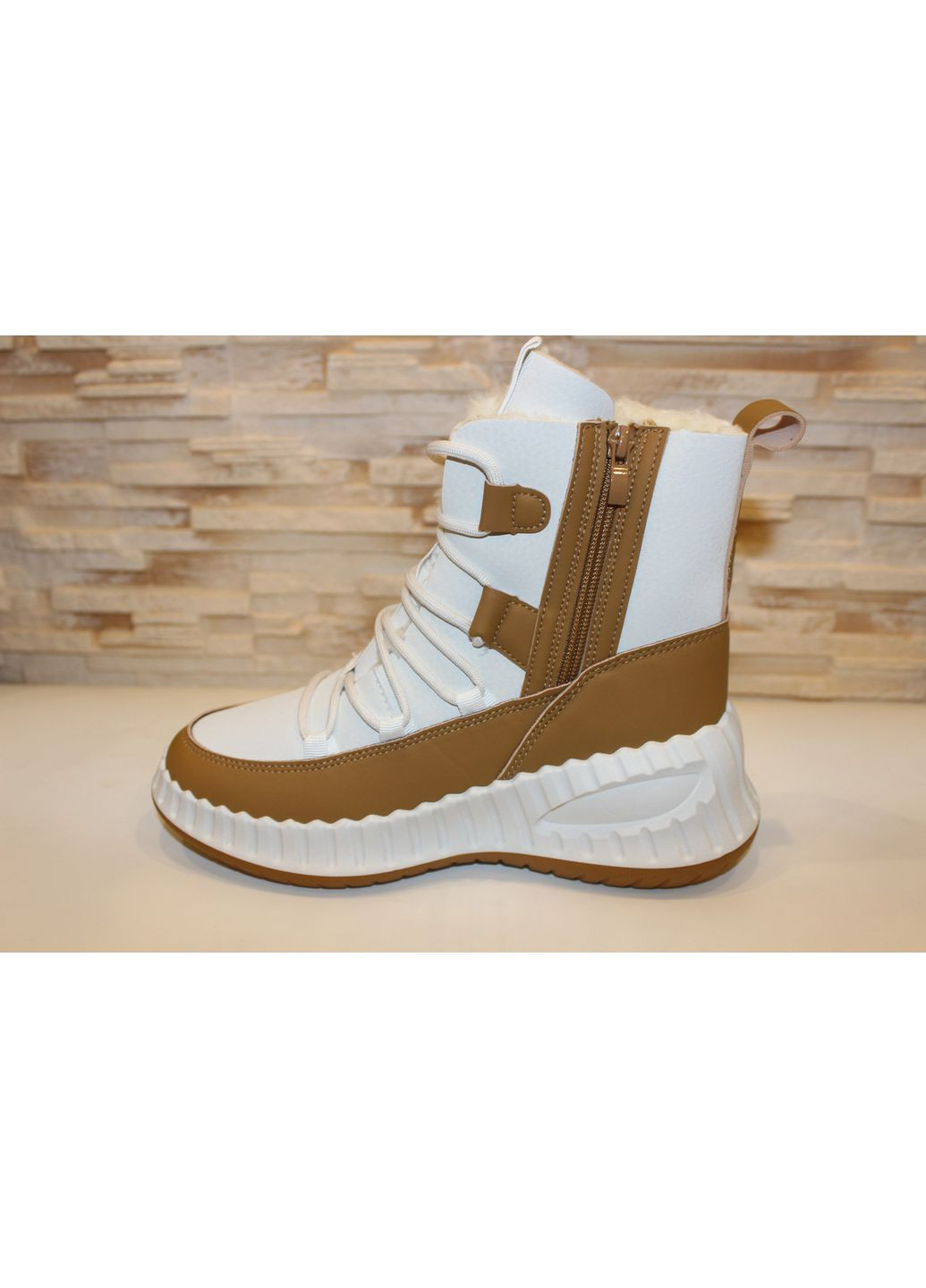 Черевики жіночі зимові білі з коричневим No Brand Черевики зимові жіночі (368556866)