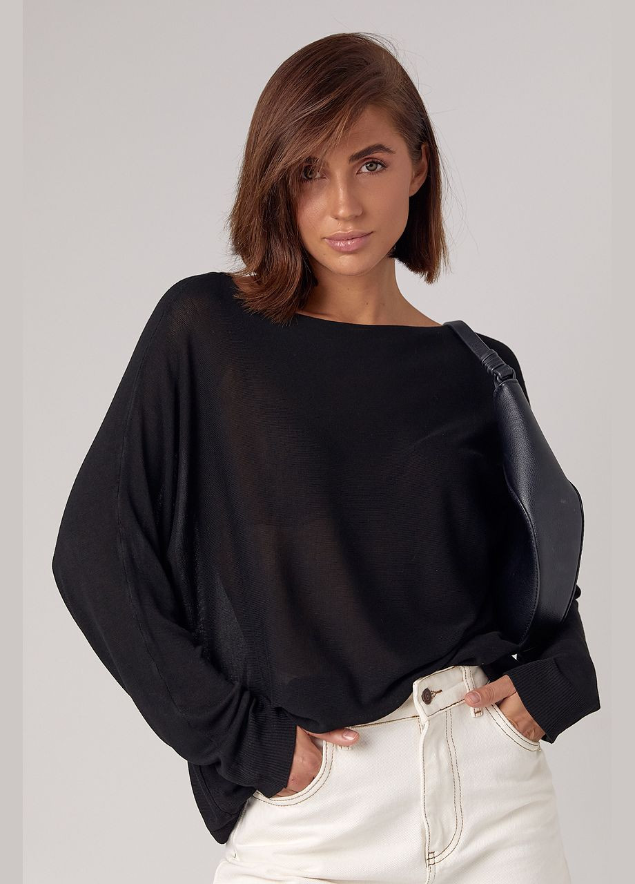 Черный демисезонный женский джемпер с цельнокроеными рукавами Lurex