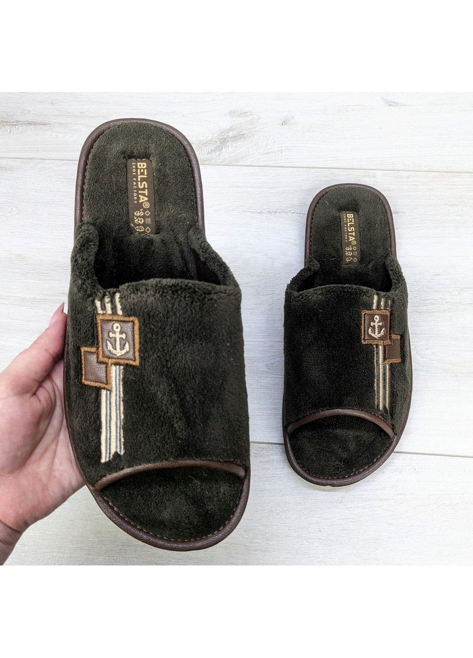 Тапочки чоловічі коричневі махрові з відкритим носком Белста (344468118)