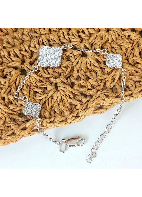 Браслет Клевер из серебра с прозрачными фианитами. No Brand (355921921)