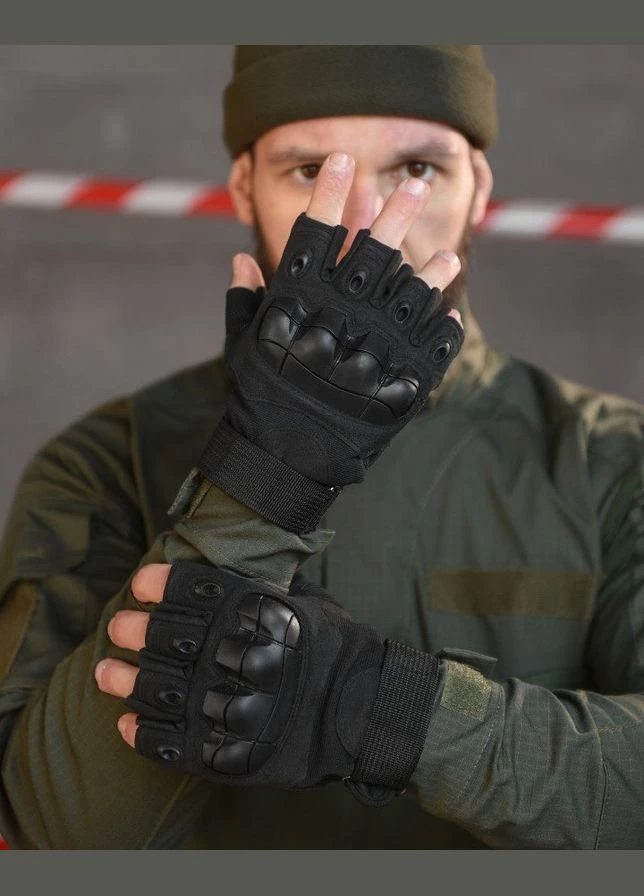 Безпалі рукавички Outdoor Tactics Black з захистом кісточок і посиленою долонею з нубука No Brand (322168423)