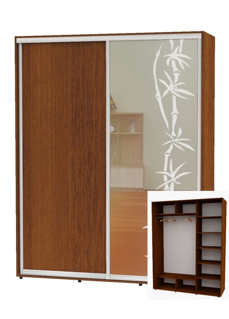 Шафа-купе дводверна 170*60*250 Горіх лісовий ДСП/Дзеркало з піскострумним малюнком Алекса (360448465)