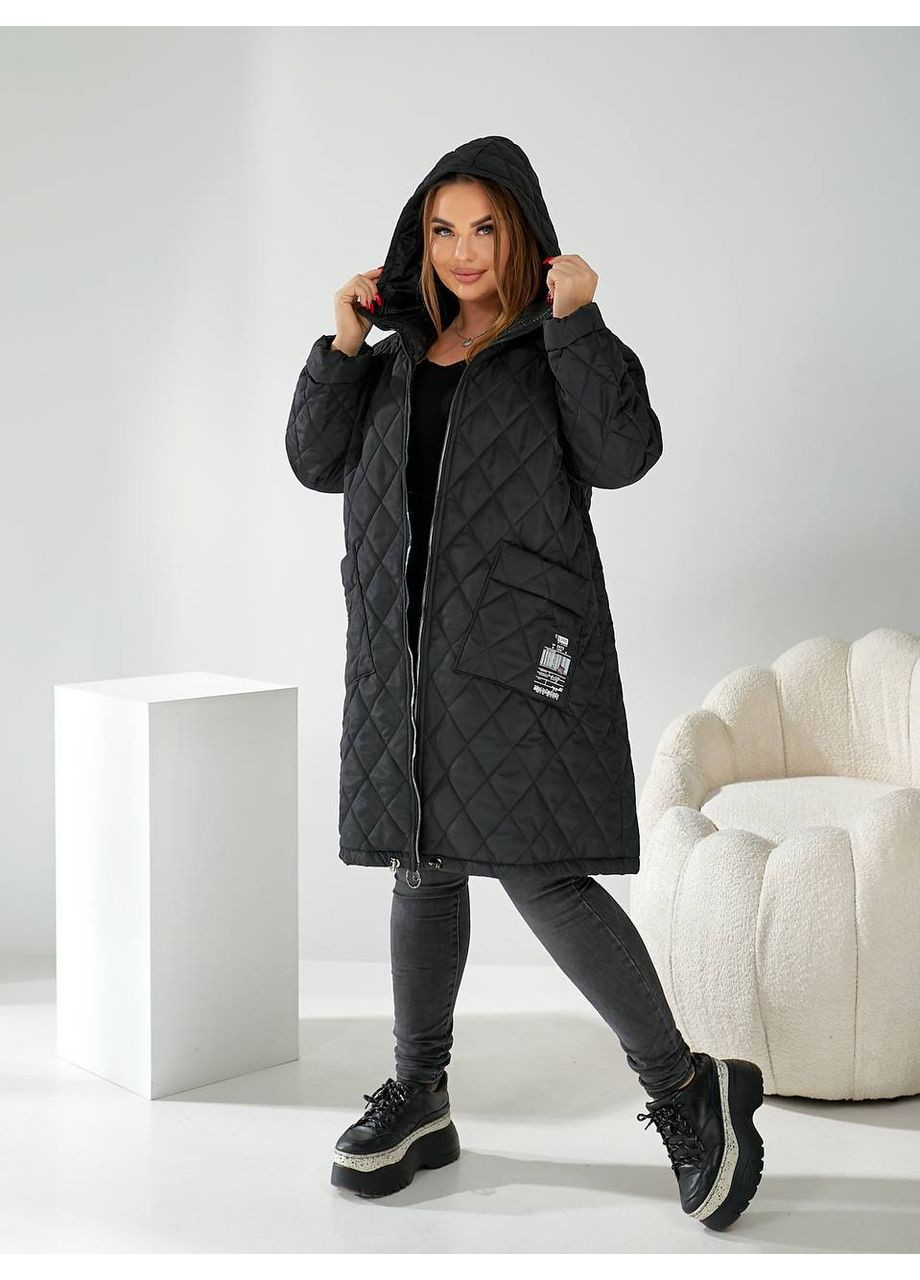 Чорна демісезонна жіноча демісезонна батальна куртка подовжена на блискавці No Brand