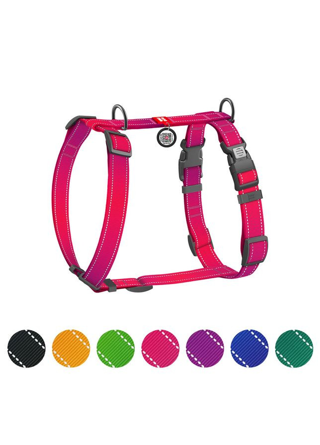 Шлея для собак Nylon Mono с QR-паспортом, светоотражающая, XL, Ш 25 мм, А 60-100 см, В 68-100 см, фуксия WAUDOG (332879763)