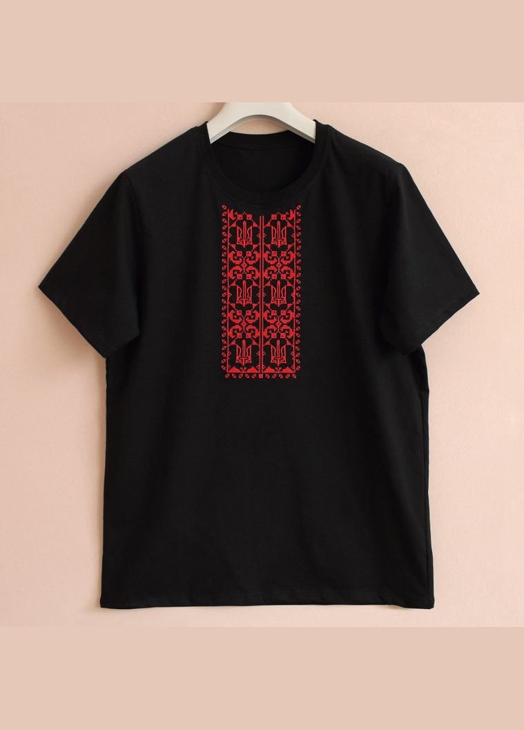 Чорна чоловіча вишита футболка з тризубами Ladan