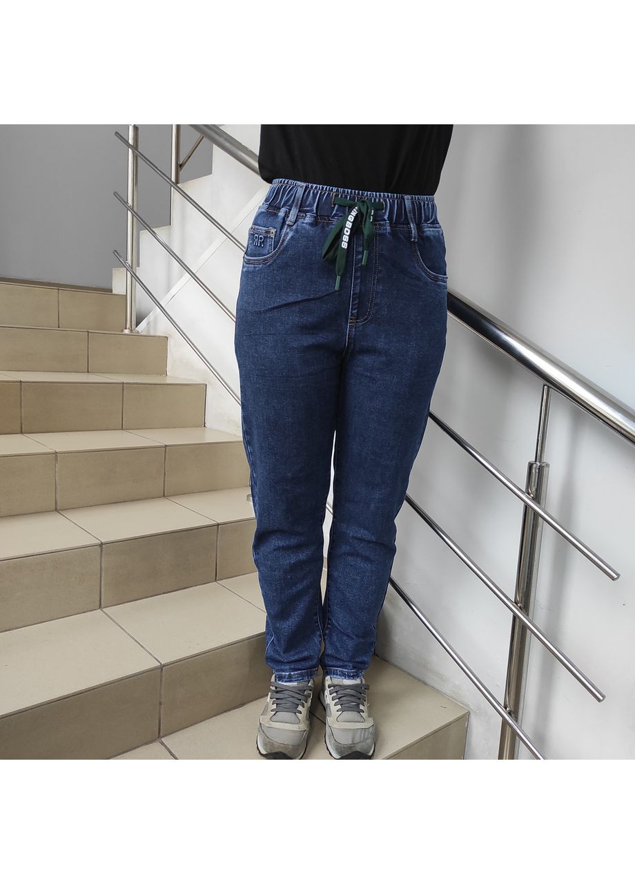 Джинси жіночі прямі на резинці стрейч великий розмір сині No Brand - (361893700)