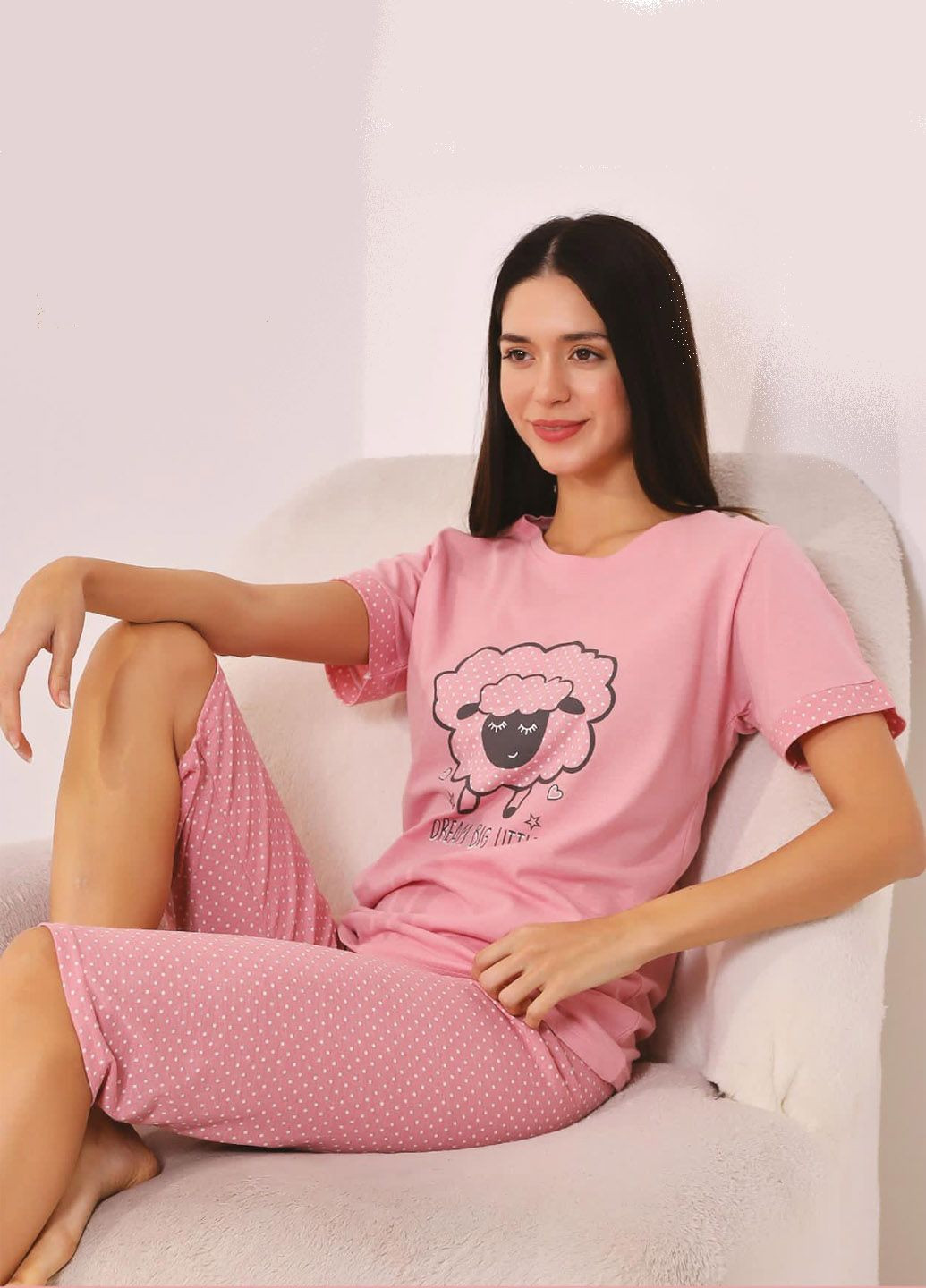 Рожева піжама домашній костюм капрі футболка футболка + капрі Mira