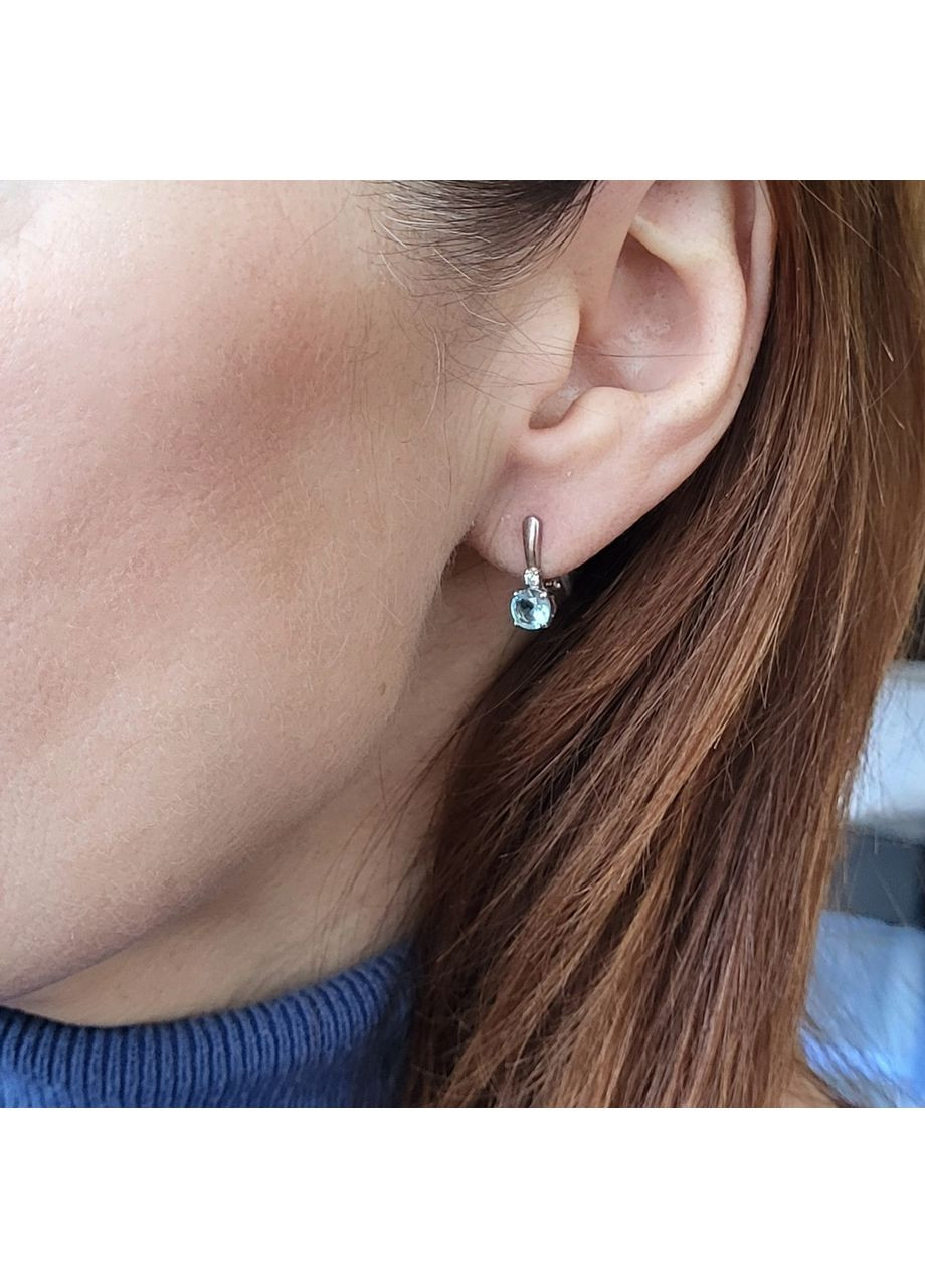 Серебряные серьги с Голубыми камнями серебро 925 пробы Родированное 82055 1.46г No Brand (306741551)