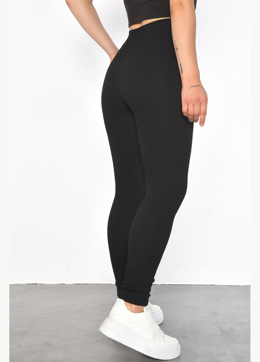 Лосины женские в рубчик на байке черного цвета Let's Shop (301196788)