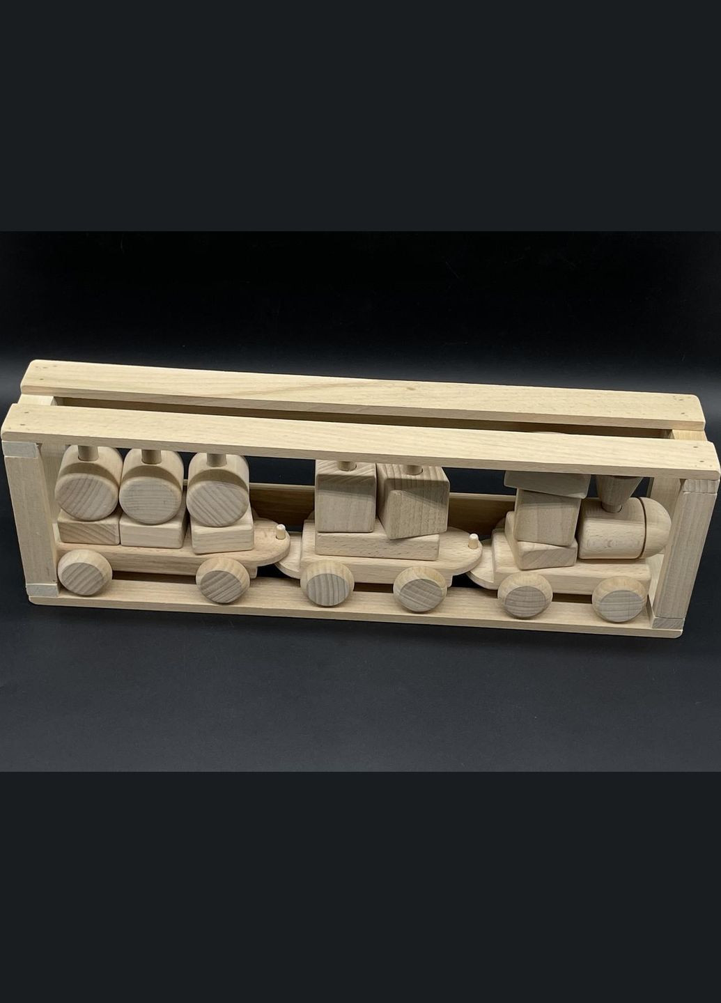 Дитяча дерев'яна іграшка "Поїзд" з натурального дерева (паровозик і два вагони) в упаковці HM furnitura (330605611)