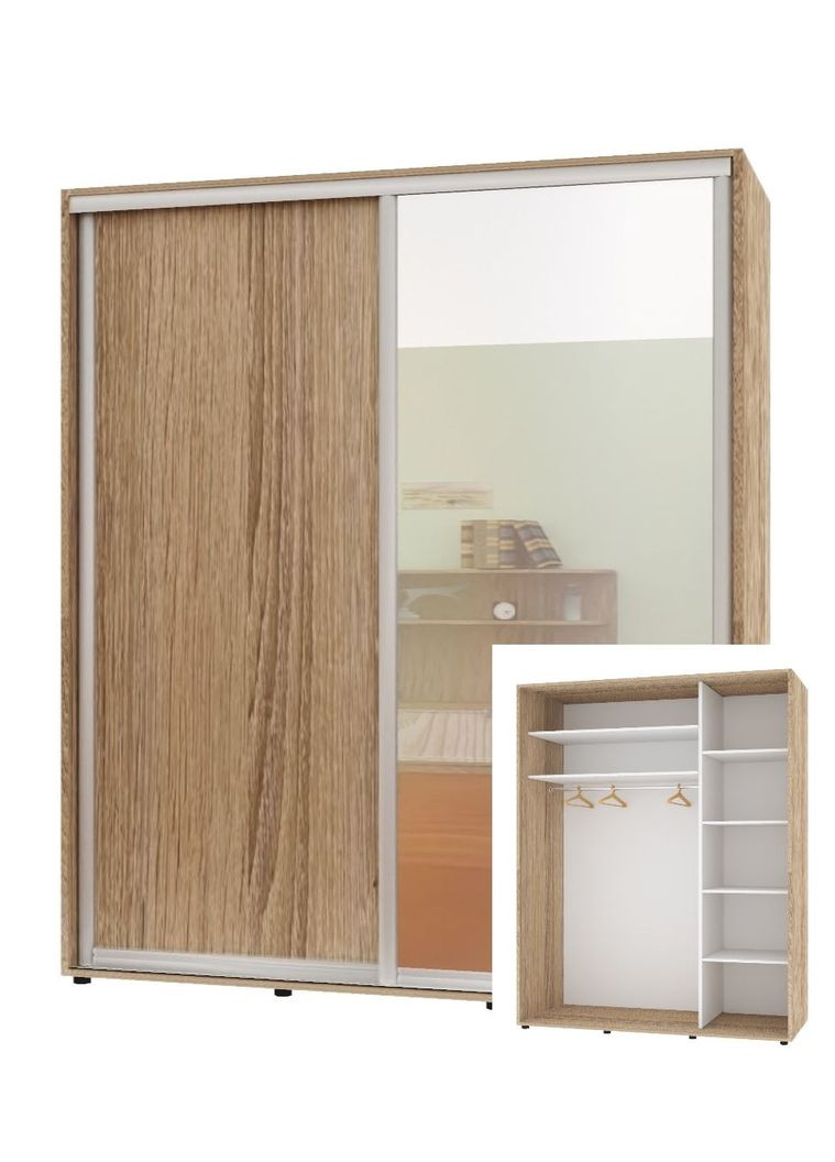 Шафа-купе дводверна 170*60*210 см Натуральний ДСП + Дзеркало Стандарт Комфорт Меблі (360435910)