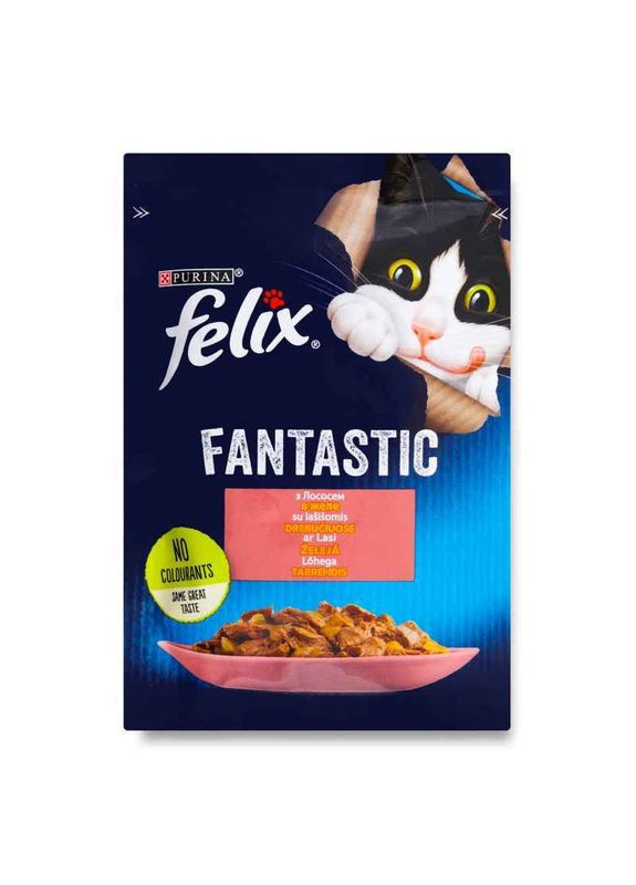 Вологий корм із лососем для котів (шматочки в желе) Fantastic - 85 г Felix (332167902)