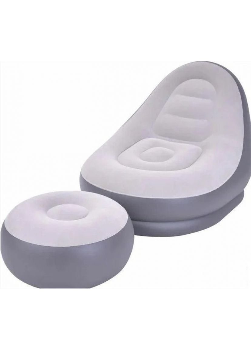 Надувне крісло велюрове з пуфиком для ніг сіре одномісне крісло-трансформер для дому та відпочинку ProDobro (365441375)