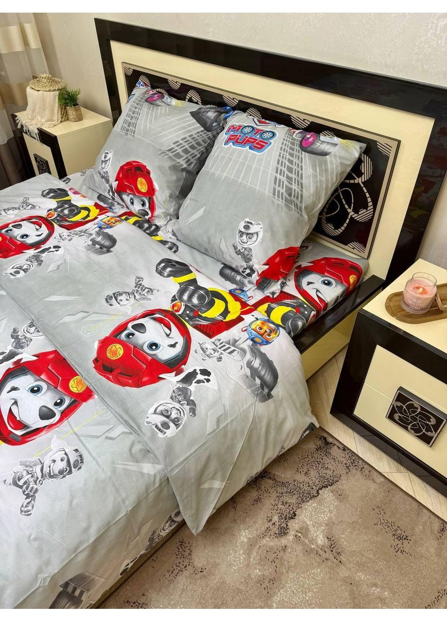 Постельное белье хлопковое Мото патруль Полуторное 150 x 220 Бязь Серое 70 х 70 No Brand (361146376)