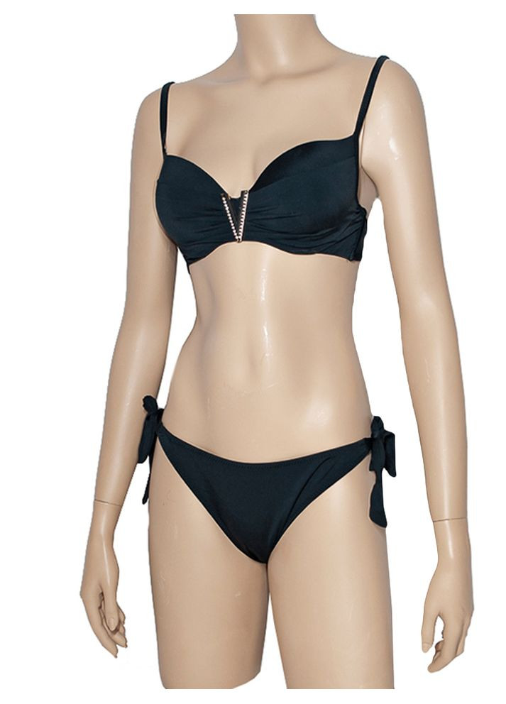 Черный летний купальник с пуш ап, трусики на завязках модель 0076 черный арт.2110 бикини, раздельный Samegame