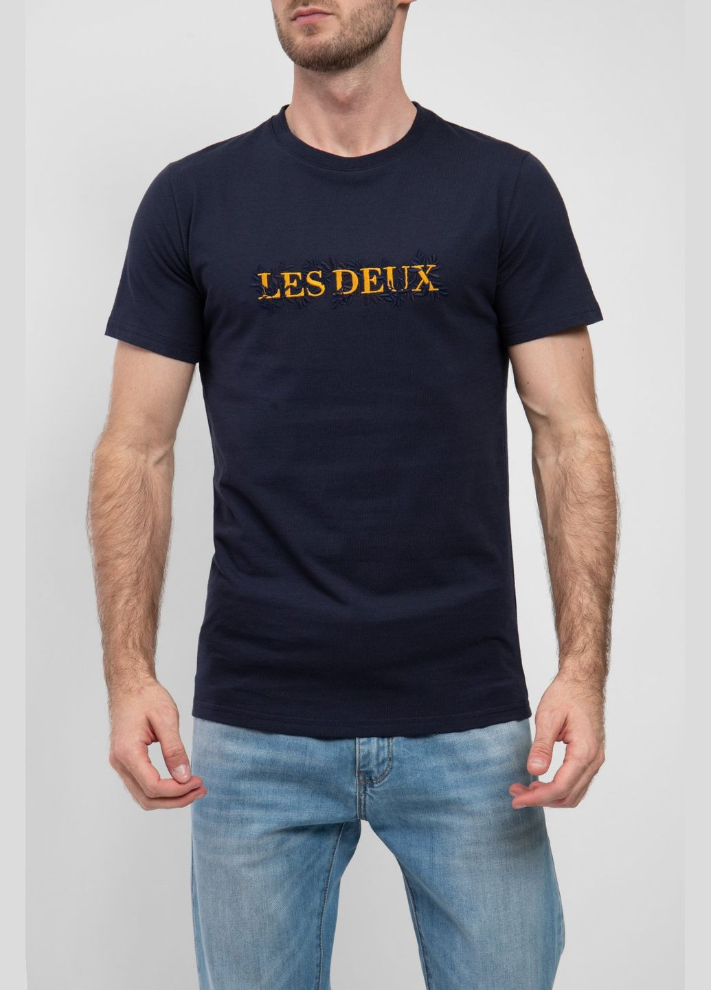 Темно-синяя темно-синяя хлопковая футболка с логотипом Les Deux