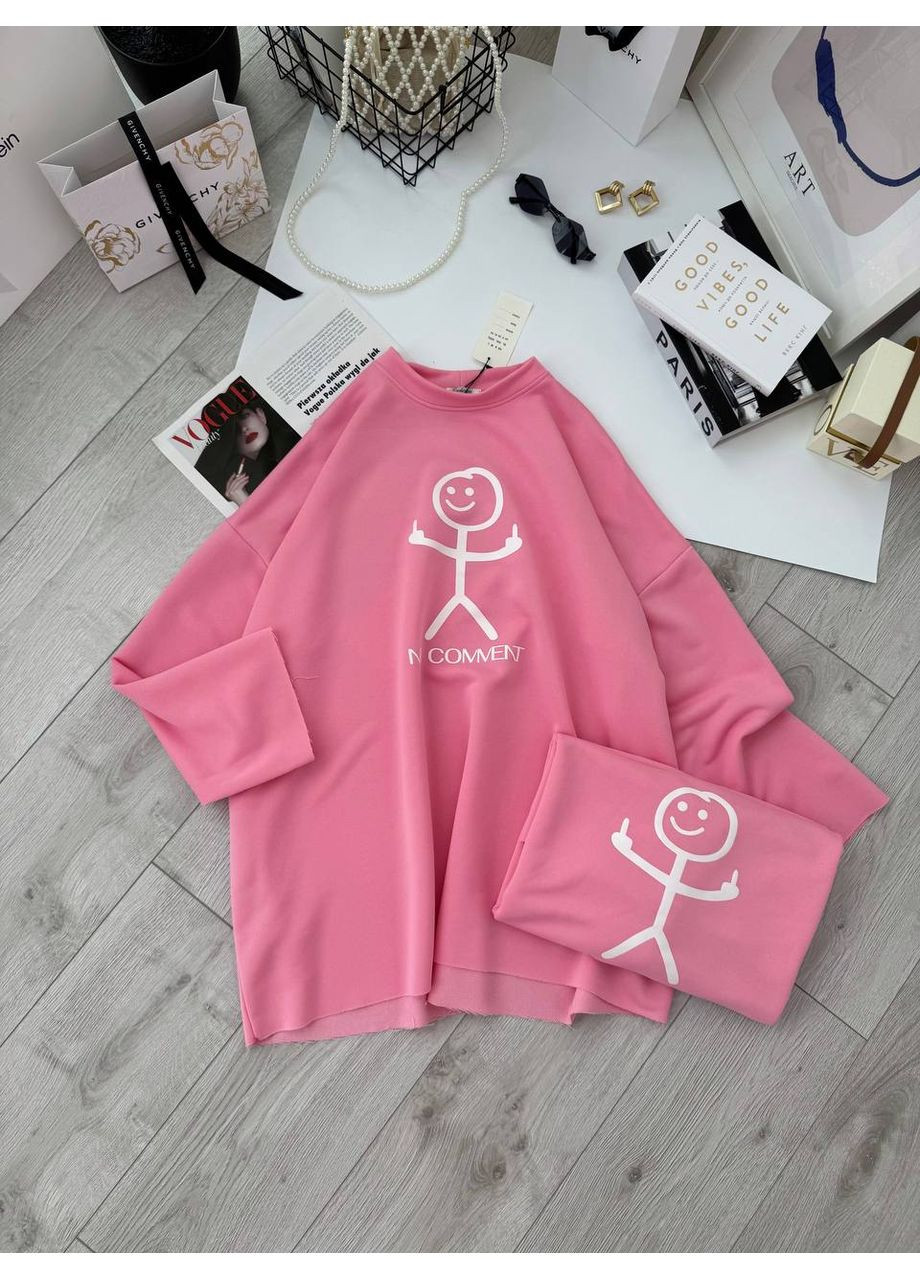 Розовый свитшот женский oversize — замер в описании DK/DL Мода без кордонів надпись без декора (366526992)