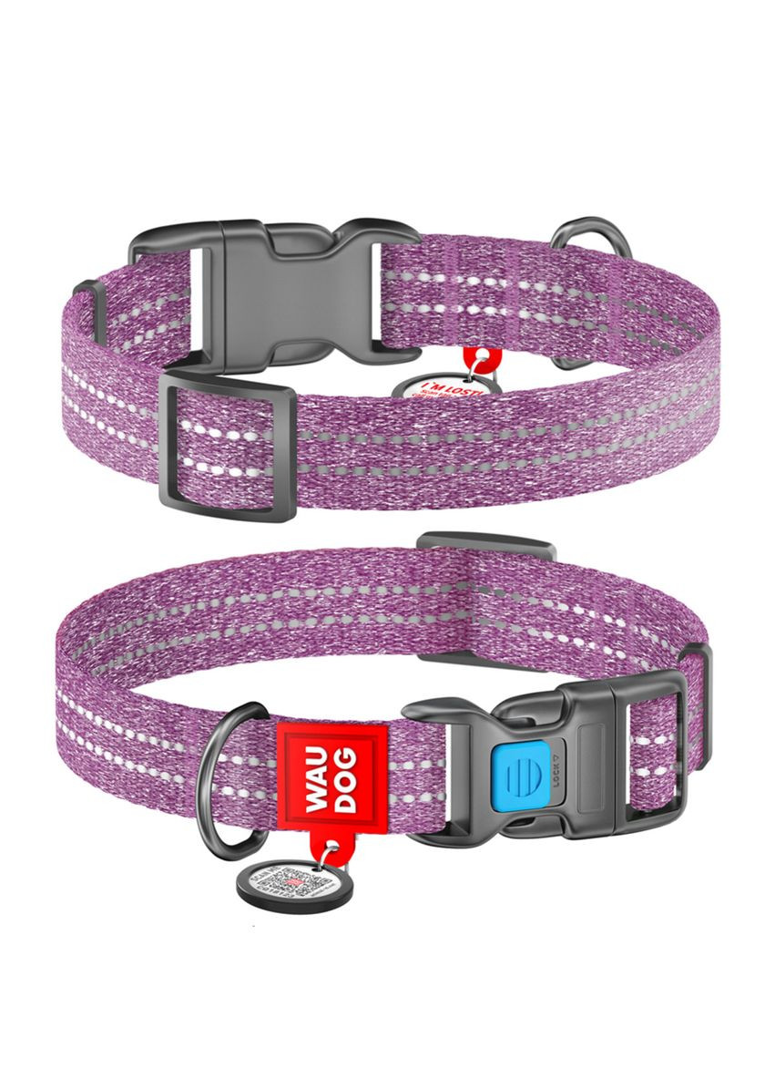 Нашийник Re-cotton, з QR-тегом, світловідбиваючий, пластиковий фастекс, Ш 25 мм Дл 31-49 см Фіолетовий WAUDOG (323141560)