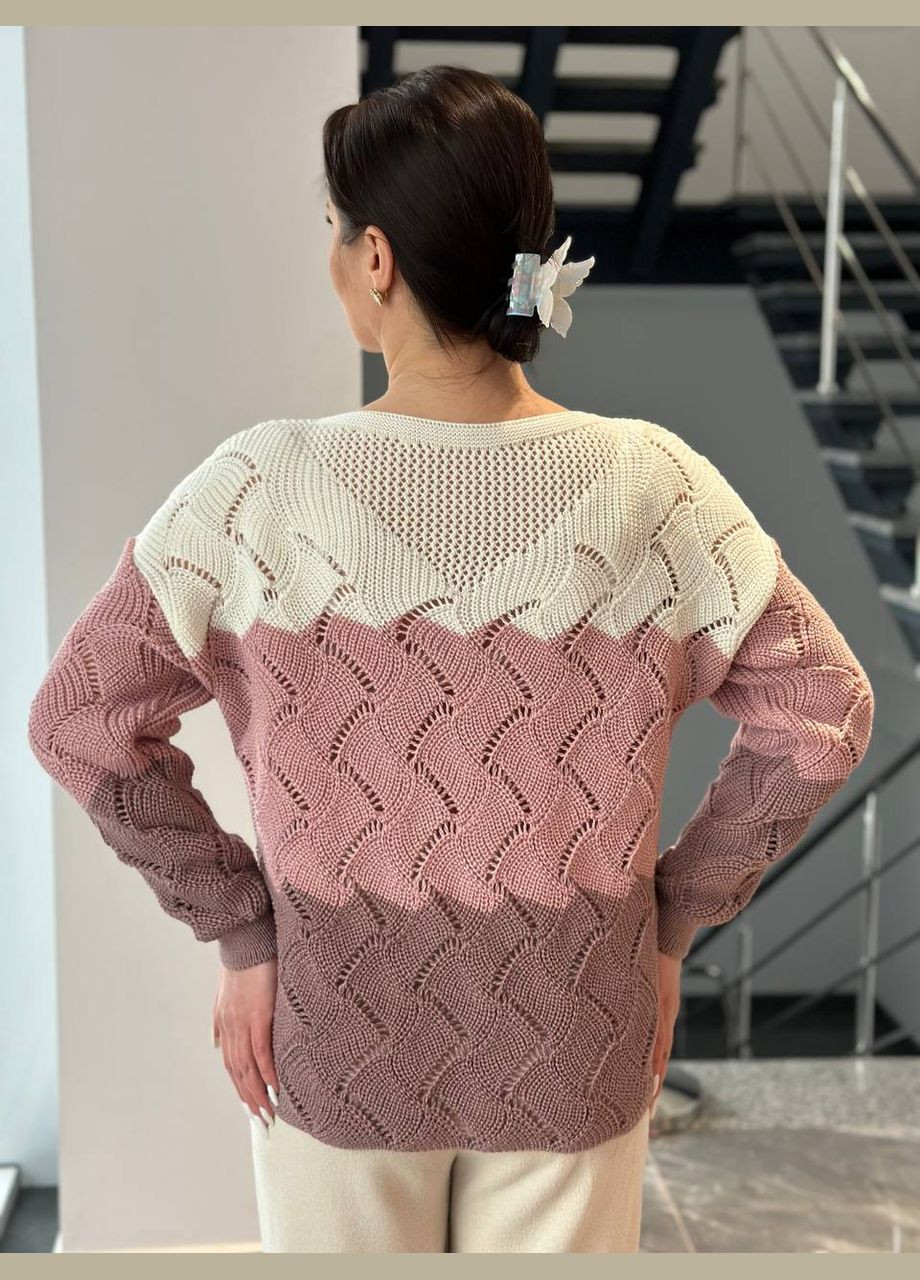 Пудровий жіночий вовняний светр соломія з ажурної машинної в'язки пудра You Best