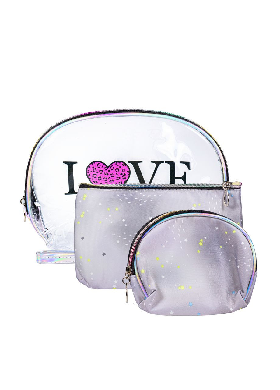 Набор косметичек для хранения аксессуаров и косметики из 3 штук Love, Фиолетовый No Brand (302723552)