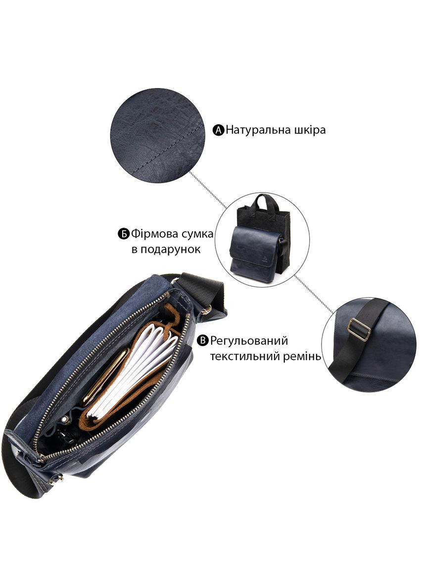 Практична шкіряна чоловіча сумка-месенджер 11433 Темно-синій Grande Pelle (366881243)