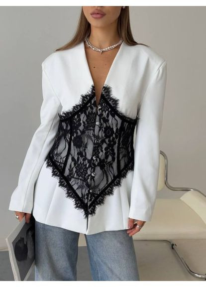 Піджак жіночий з ажурним мереживом, з білим гіпюром, р. (арт. BT3016) No Brand (368672278)