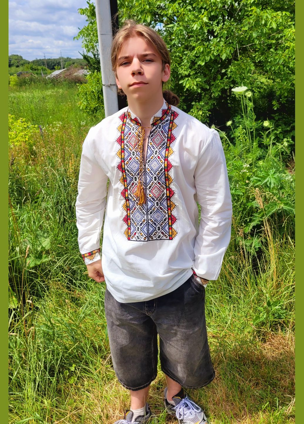 Біла чоловіча бавовняна сорочка вишиванка біла з коричневою і бордовою вишивкою You Best (339336276)