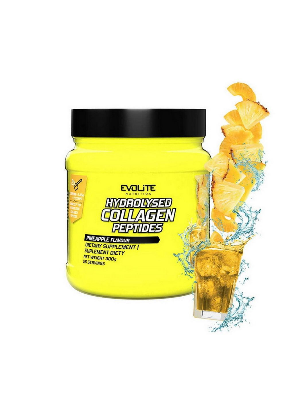 Препарат для суглобів та зв'язок Hydrolyzed Collagen Peptides, 300 грам Ананас Evolite Nutrition (294926571)